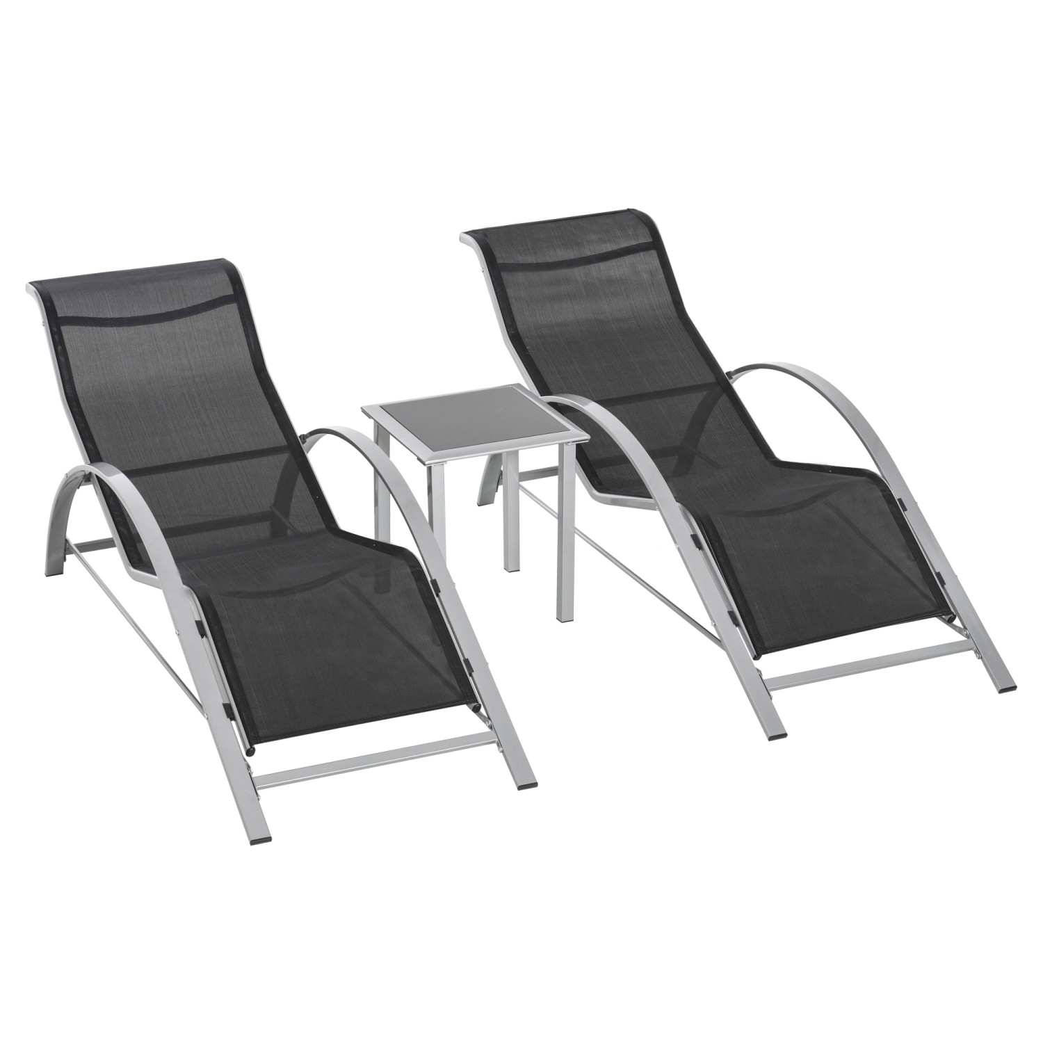 Outsunny Gartenliege-Set mit Tisch und 2 Sonnenliegen Schwarz Silber günstig online kaufen