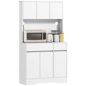 Weißer HOMCOM Küchenschrank (100x38x180cm) mit Schubladen, Türen und Ablagefläche für Küchengeräte.