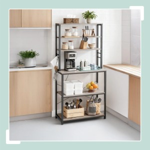 Relaxdays Küchenregal Eisen MDF Holzoptik Hellgrau Mit Arbeitsplatte 167 cm x 100 cm x 40 cm 23 kg