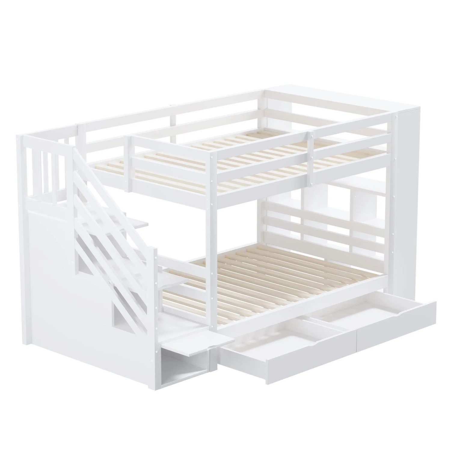 okwish Etagenbett 90x200cm mit Sicherheitstreppe und Schubladen Weiß ohne Matratze