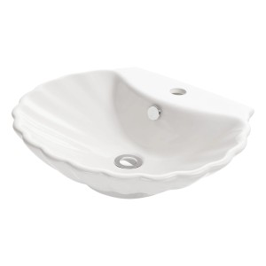 Weißes NEG Aufsatz-Waschbecken Uno38A in Muschel-Form, oval, aus glänzender Keramik für Bad und Gäste-WC.