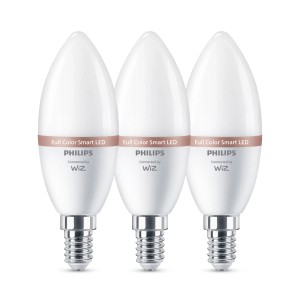 3er Set Philips WIZ E14 LED-Leuchtmittel in Kerzenform, smarte Steuerung, warmweißes Licht.