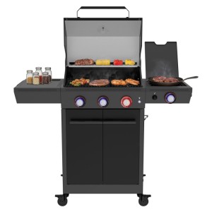 El Fuego Gasgrill Key West mit 3+1 Brennern, Grillgut und Seitenbrenner. Vielseitiger Grillwagen für Garten und Terrasse.