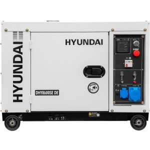 Hyundai Silent Diesel-Generator DHY8600SE DE, 6.5 kW, mit Rädern und Bedienelementen.