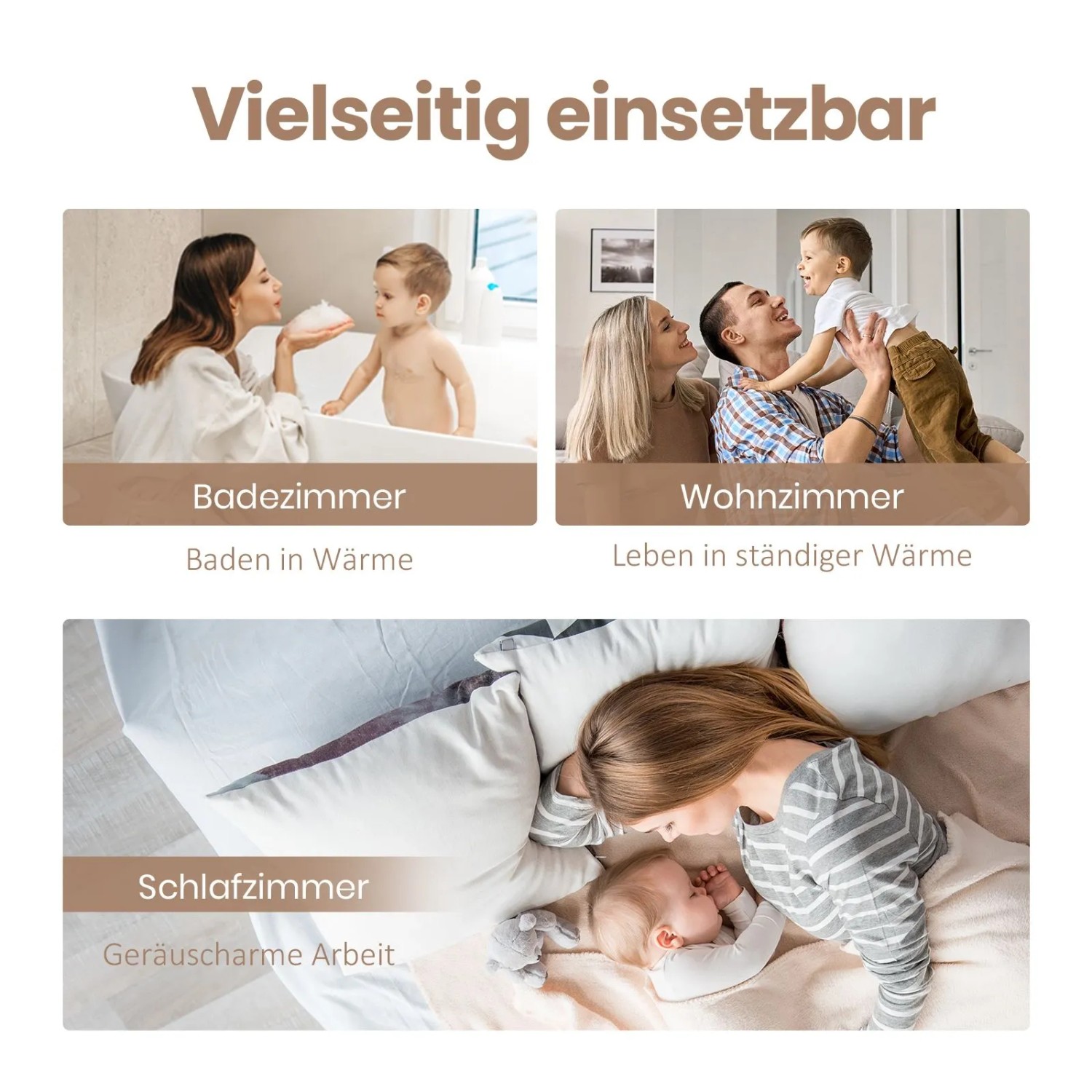 Anwendungsbeispiele Emke Badheizkörper Schwarz: Badezimmer, Wohnzimmer, Schlafzimmer.