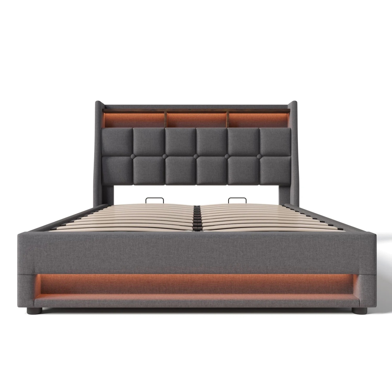 Merax Polsterbett 140x200 LED USB Doppelbett Leinen Beige