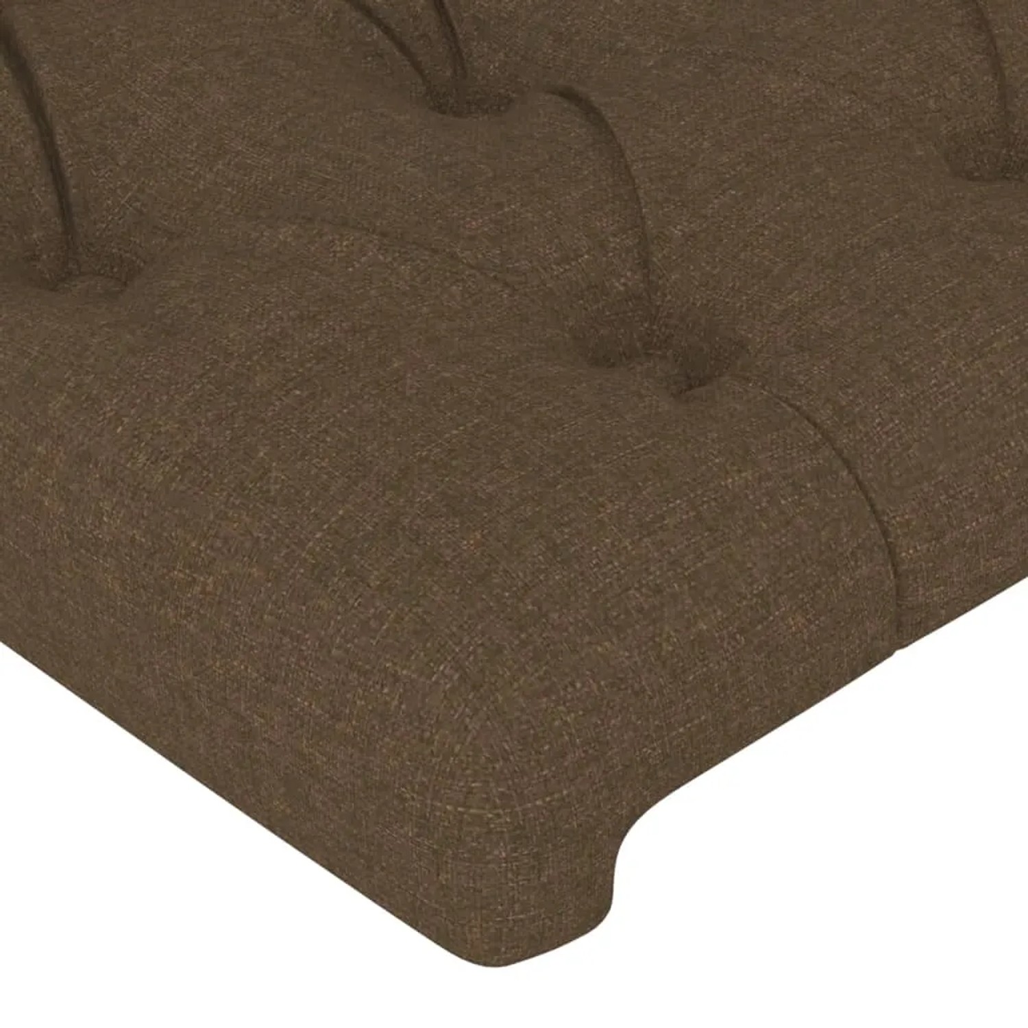 Detailansicht: Dunkelbraunes Stoff-Bettgestell mit Kopfteil, 90x200 cm.