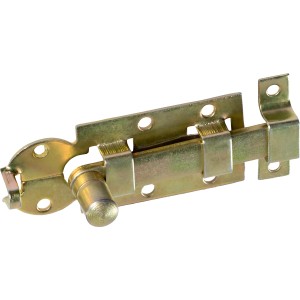 Gelb verzinkter Fensterriegel mit Knopf, 60x25mm, zur Fenstersicherung.