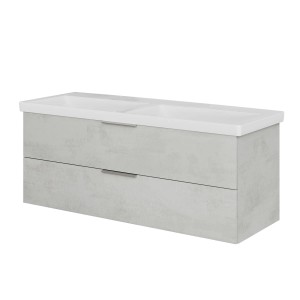 Steinkamp Waschtisch-Set: Oxid hellgrauer Unterschrank mit Villeroy & Boch Doppelwaschtisch.