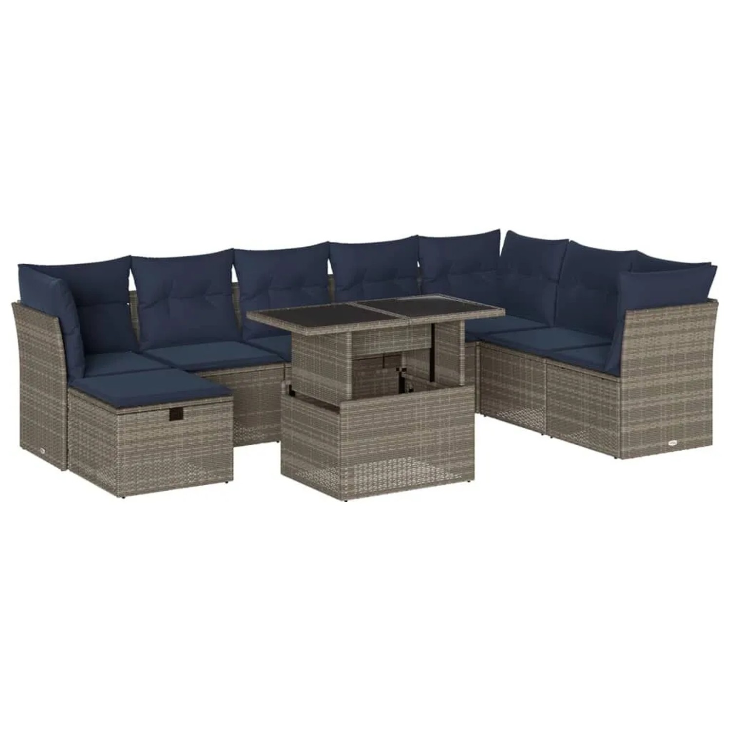 vidaXL 9-Tlg Gartensofa-Set mit Kissen Grau Polyrattan 3274711 günstig online kaufen