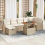 Beiges 8-tlg. Garten-Sofa-Set aus Poly Rattan mit höhenverstellbarem Tisch.