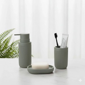 Relaxdays Badaccessoires Set Polyresin Hellgrau 3-teilig 17 cm x 6,5 cm