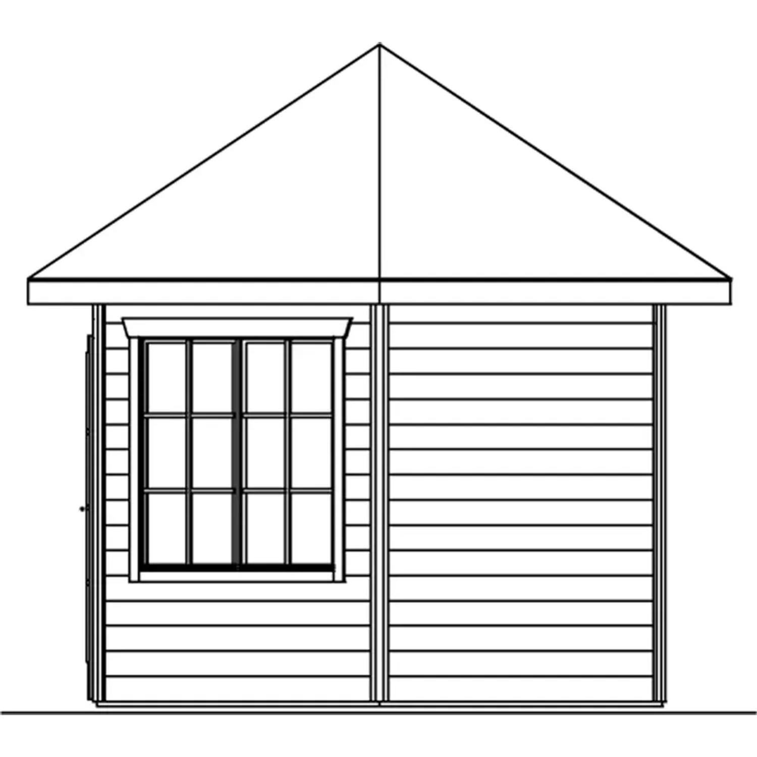 Holz-Pavillon Almelo in Schwedenrot, Seitenansicht mit Fenster. Gartenlaube aus Fichtenholz.