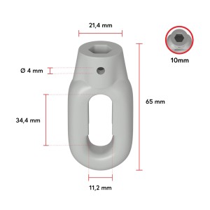 Graue Bauheld Markisenöse Oval 10 mm (RAL 7035) für Fleischerhaken mit Maßangaben.