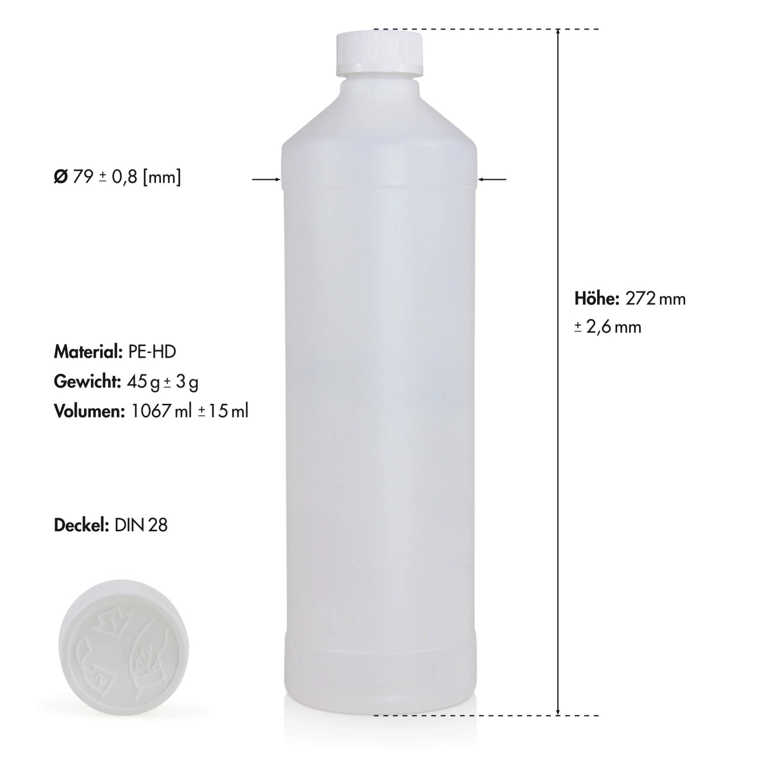 Flasche Microactiv Ultraschallreiniger 1l für Ultraschallbad, Details zu Maßen und Material.