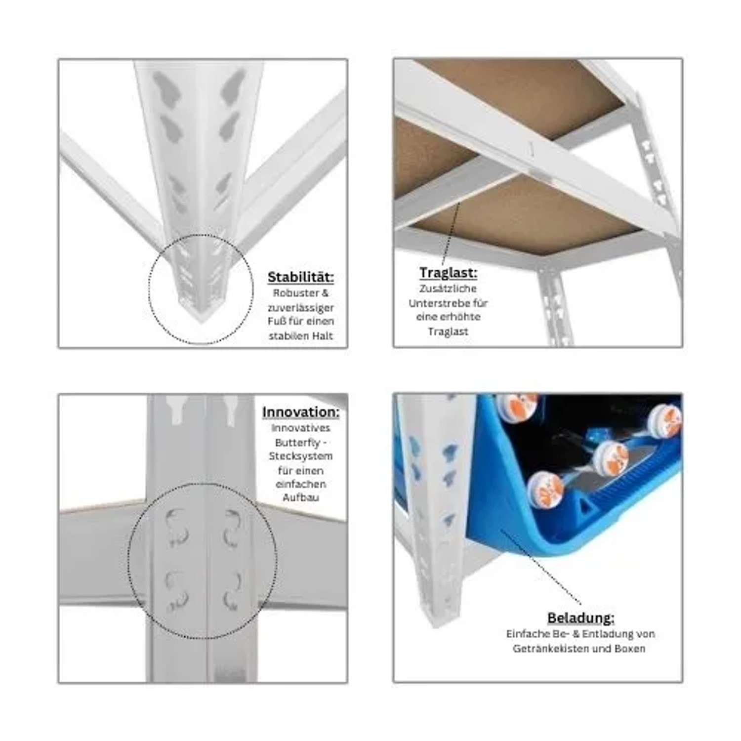 PROREGAL Getränkekistenregal Bodensee HxBxT 180 x 100 x 30 cm 6 Kisten und 3 Boards Weiss_3