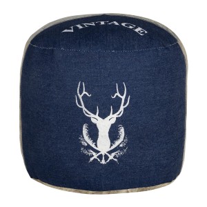 Handgefertigter WOMO-DESIGN Sitzpouf Jacksonville aus Segeltuch/Jeans mit Hirschmotiv.