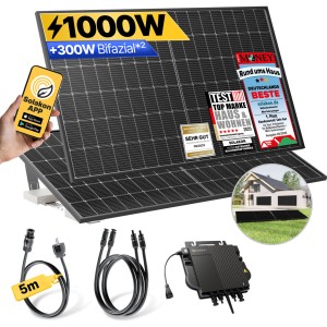 Solakon Balkonkraftwerk 1000W Solaranlage mit Gartenhalterung Steckerfertig Komplettset Photovoltaik 800W Kabellänge 5m