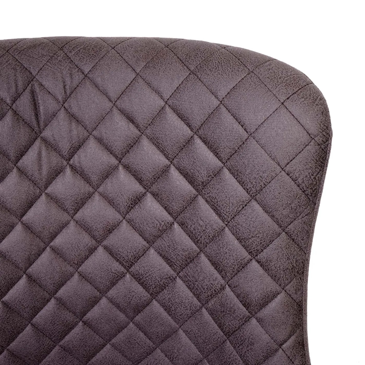 Detailaufnahme: Dunkelgrauer Barhocker mit Rautenmuster und Lehne. Stoffbezug.