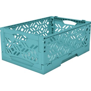 Türkisblaue Klappbox Mini aus Kunststoff, ideal zur Aufbewahrung und platzsparend verstaubar.