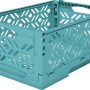 Türkisblaue Klappbox Mini aus Kunststoff, ideal zur Aufbewahrung und platzsparend verstaubar.