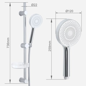 Chrom-weißes Euroshowers EuroFlux Duschset mit Handbrause, 75 cm Duschstange, Brauseschlauch und Seifenschale.