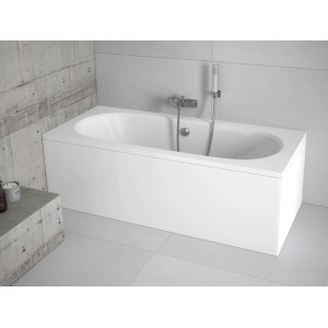 Weiße rechteckige Acryl-Badewanne VITAE 160x75 cm mit Ablauf und Füßen. Modernes Design für Ihr Bad.
