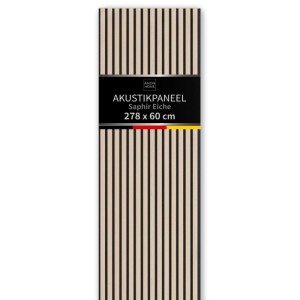 Aluverbund24 Akustik-Wandpaneel Slim 278x60cm Eiche Saphir Holz Akustikpaneele Wandverkleidung Helle Holzlamellen Wand