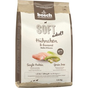 Bosch Soft Huhn & Banane 2,5kg, getreidefreies Trockenfutter für Hunde mit Huhn und Banane.