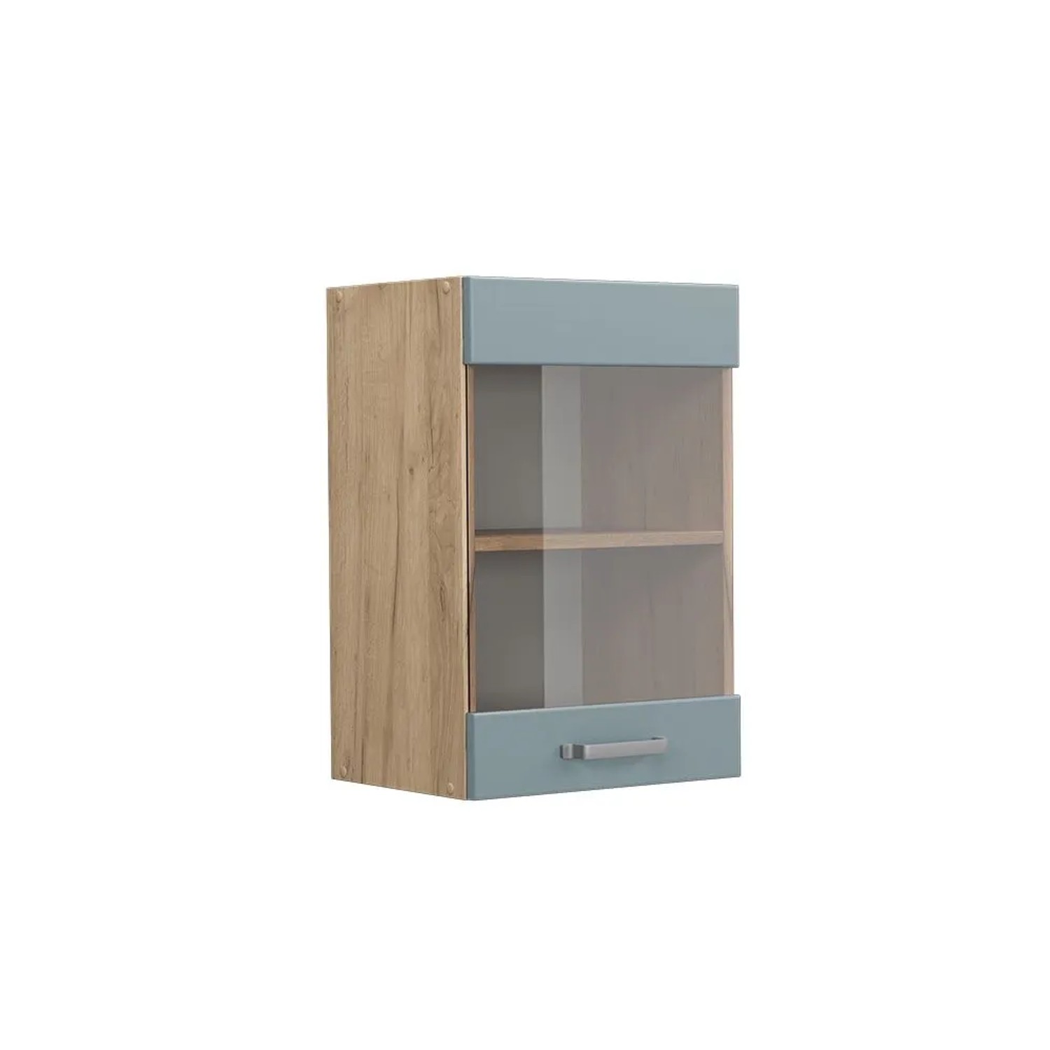 Vicco Küchenglasschrank R-Line Glashängeschrank Blau-Grau Goldkraft Eiche 40 cm