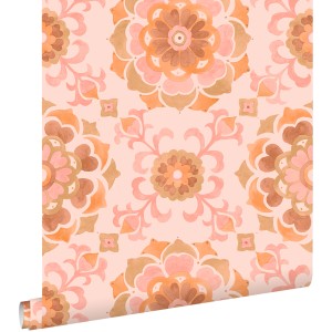 ESTAhome Tapete Fliesenmuster Rosa und Orange 50 x 900 cm