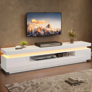 okwish TV Schrank mit LED Hochglanz Schublade Lowboard Wohnzimmer 75 Zoll 175x38x45cm Weiß