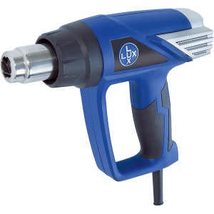 Blaue LUX Heißluftpistole HLP-2000 zum Ablösen von Farbe und Erhitzen von Werkstücken.