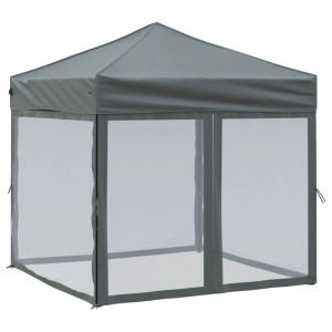 Anthrazitfarbenes, faltbares Partyzelt 2x2 m mit Seitenwänden für Outdoor-Events.