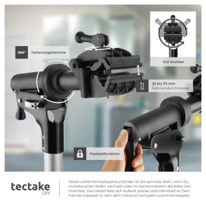 Tectake Fahrradmontageständer Tristan, klappbar, 360° drehbar, mit Schnellverschlüssen.