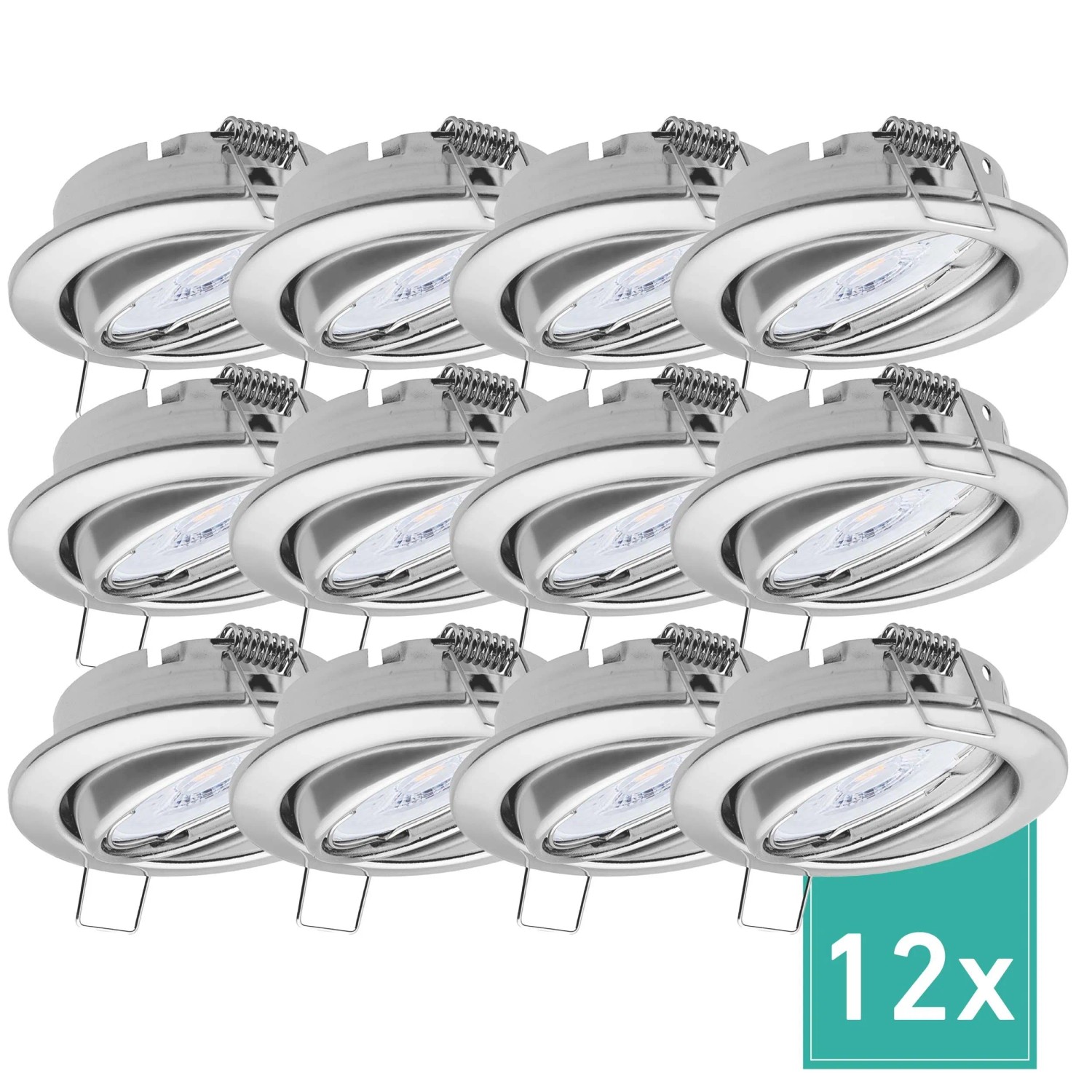Oktaplex Dijon 12er Set LED-Einbaustrahler Warmweiß 2700K 4,8W 3-Step-Dimmbar Schwenkbar Chrom-Optik 230V Lochmaß 68mm