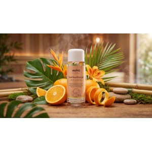 WekaPur Sauna-/Dampfbadduft Exotica Orange Flasche mit frischen Orangen, tropischen Blättern und Blumen. Ideal für Sauna.