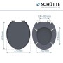 Schütte WC-Sitz Spirit Anthrazit MDF mit Absenkautomatik, Maße dargestellt.