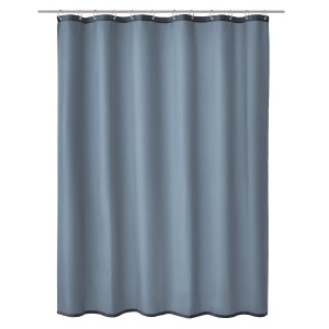 Hellblauer Duschvorhang Rica von Kleine Wolke, 180x200 cm, mit grauer Bordüre.