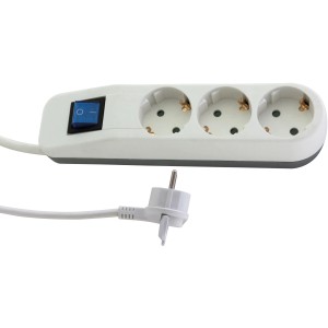 REV Ice Steckdosenleiste, 3-fach, weiß-grau, mit Schalter und Schutzkontaktstecker.