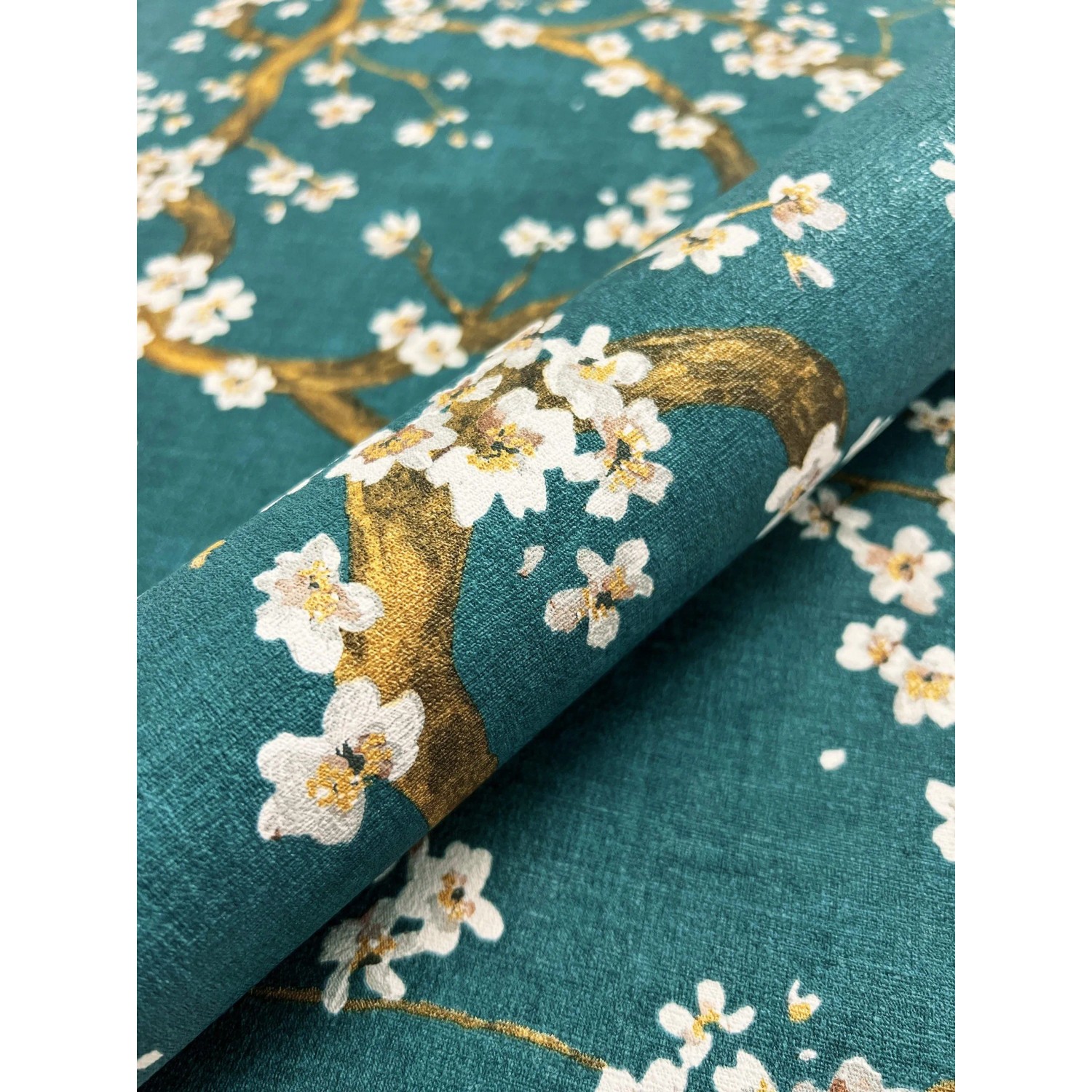 Newroom Vliestapete Ksenja Petrol Kirschblüten Floral FSC®