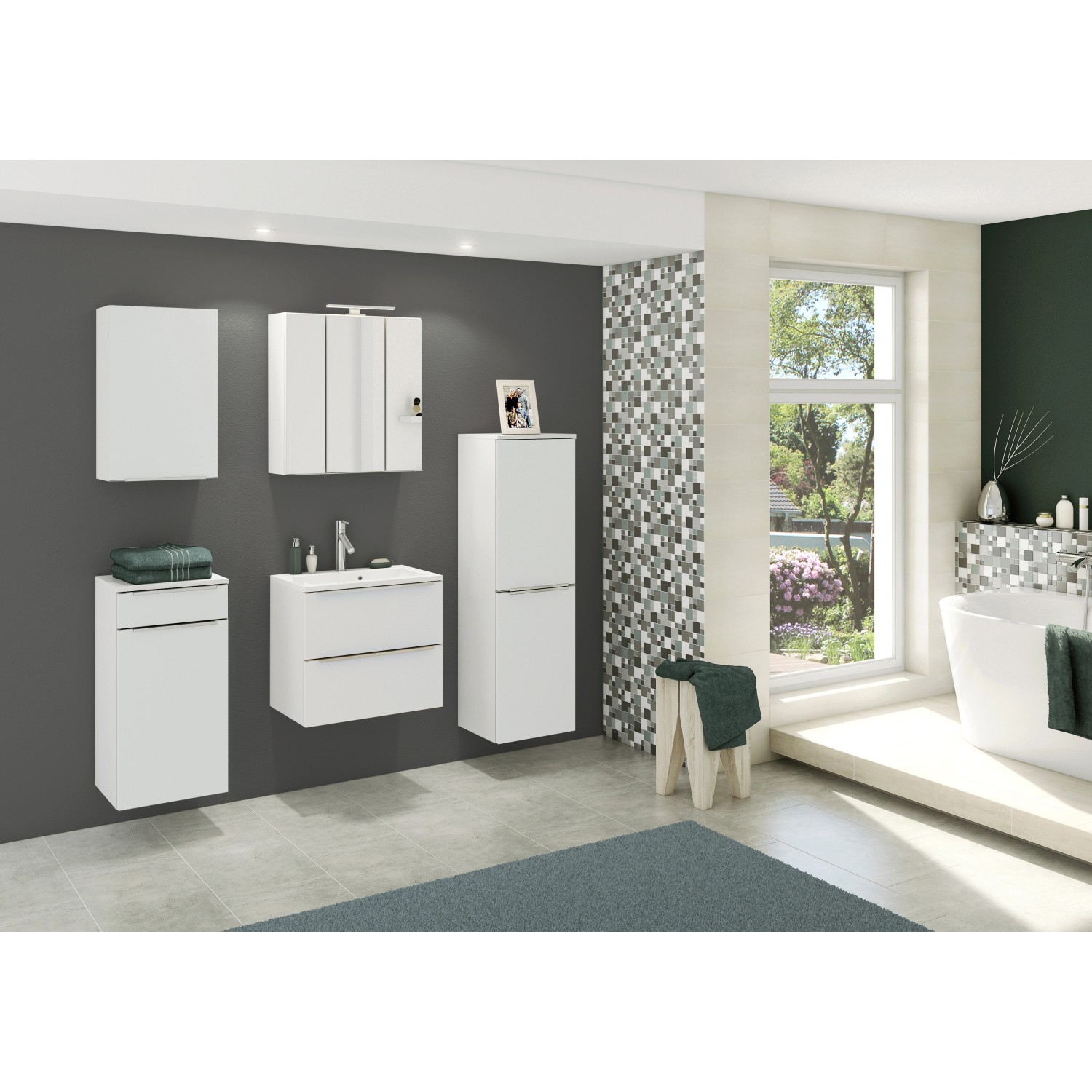 Held Möbel Waschtisch-Set Monza 60 cm x 64 cm x 47 cm Weiß-Weiß
