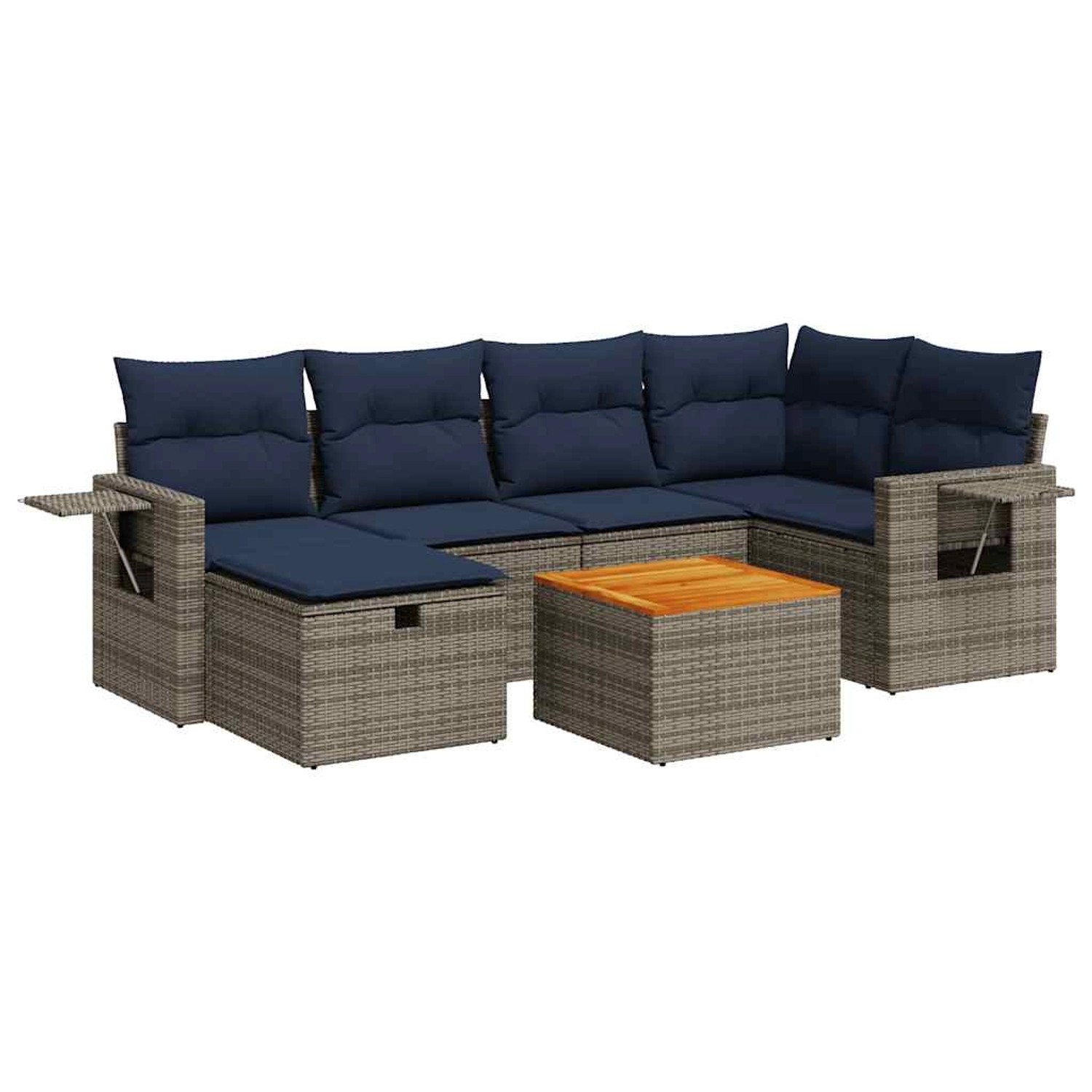 vidaXL 7-Tlg Garten-Sofagarnitur mit Kissen Grau Poly Rattan 3325820 günstig online kaufen