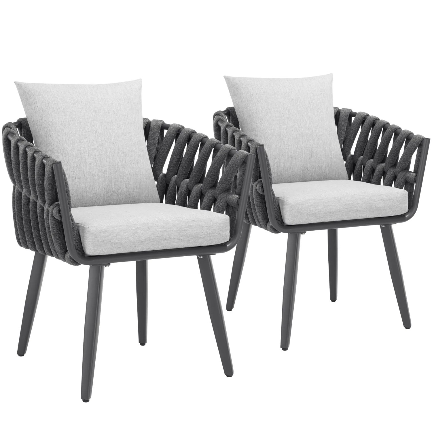 Tectake Aluminium 2Er Set Stuhl  Im Rope Design Wetterfest und Uv Beständig  60 x 61 x 73 cm Anthrazit