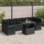 Schwarzes 8-teiliges Garten-Sofa-Set aus Poly Rattan mit Tisch und Kissen von vidaXL.