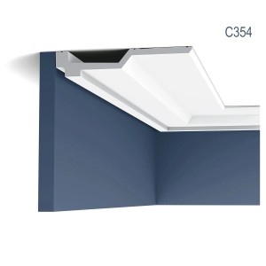 Weiße ORAC DECOR C354 Eckleiste LUXXUS als Deckenabschluss.