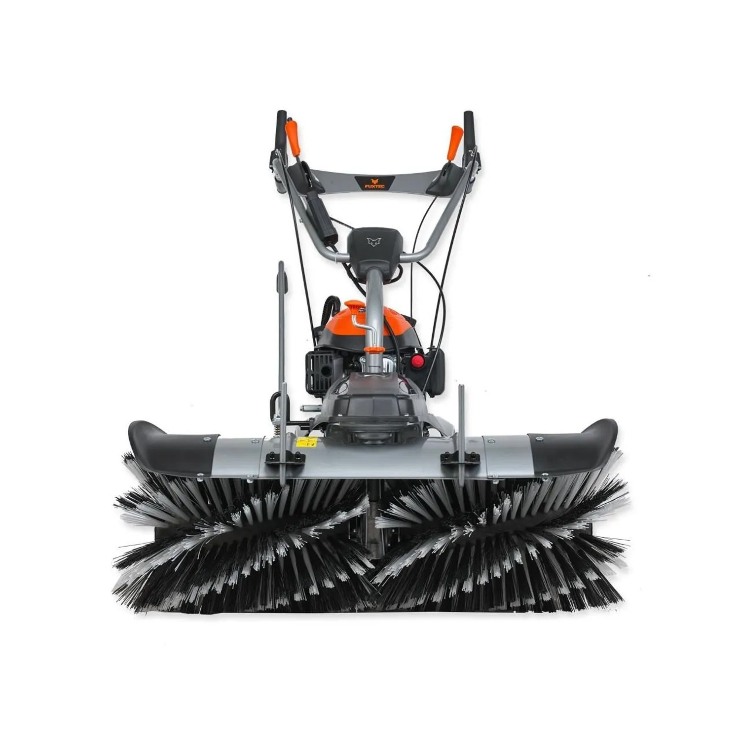 FUXTEC Benzin-Kehrmaschine FX-KM1196, grau-orange, mit 100 cm Arbeitsbreite und großer Kehrbürste.