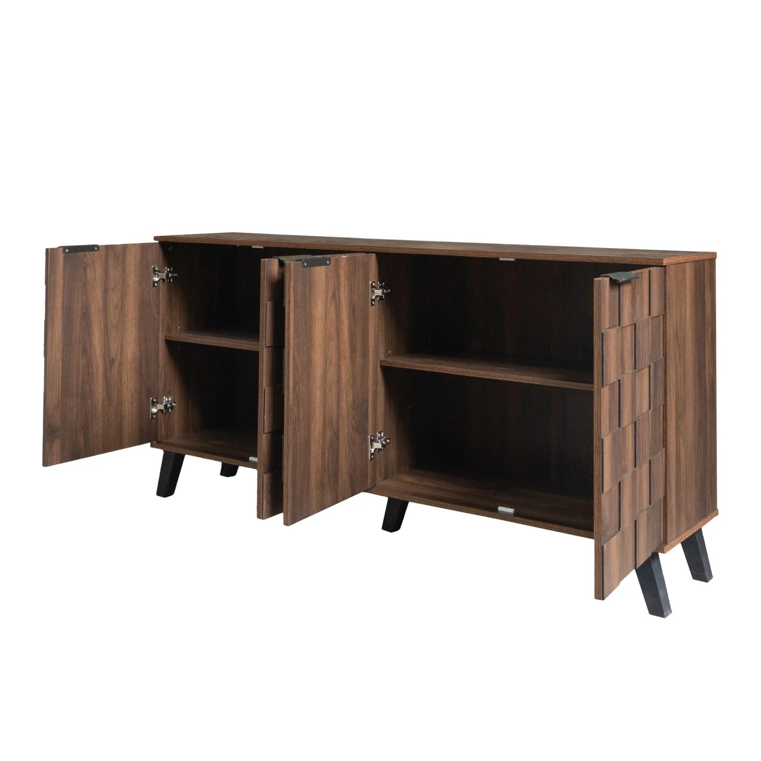 okwish Sideboard mit 4 Türen Holzmaserung Praktisches Design 160.5x35.5x78cm Dunkelholz