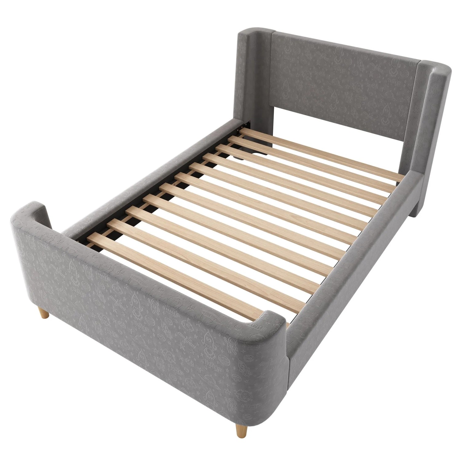 okwish Polsterbett 90x200cm mit Kosmischem Muster Kinderzimmer Grau ohne Matratze