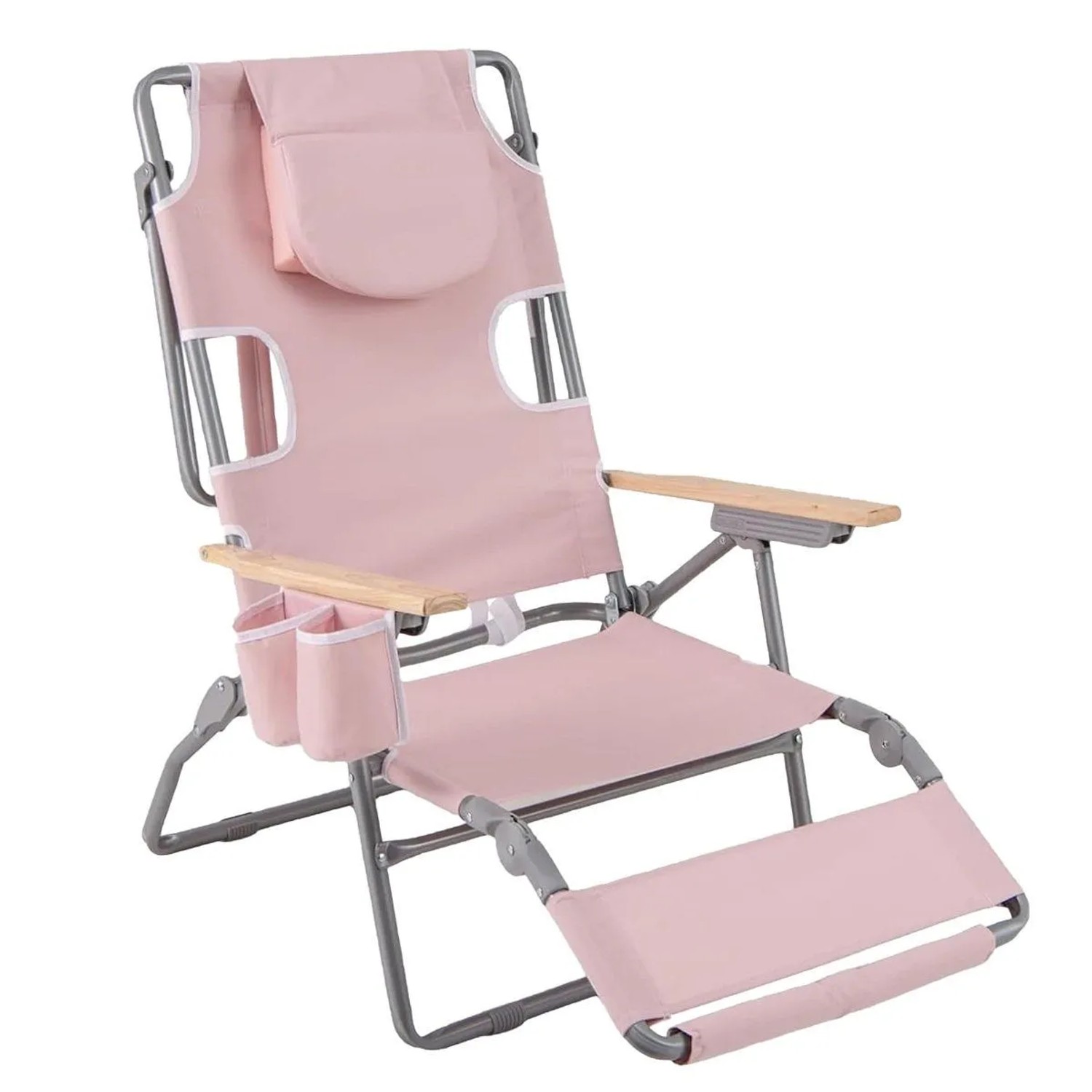Costway Strandstuhl Klappbar mit Fußteil Verstellbarer Rückenlehne Rosa